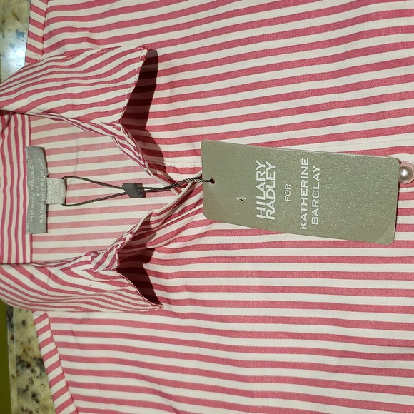🎁2/20🎁NWT Hilary radley pink and white pin stripe pearl button up xs - Picture 8 of 9